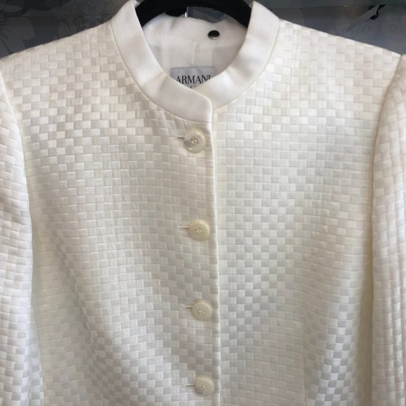 ARMANI COLLEZIONI Cream Cotton/Silk Blend Blazer - Picture 3 of 8